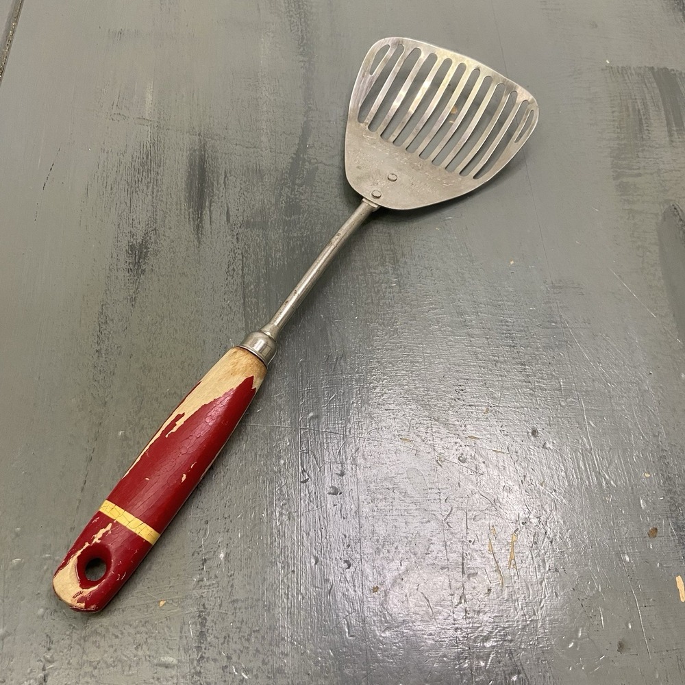 Vintage Kitchamajig Ecko USA Red Wooden Handle Strainer Kitchen Utensil